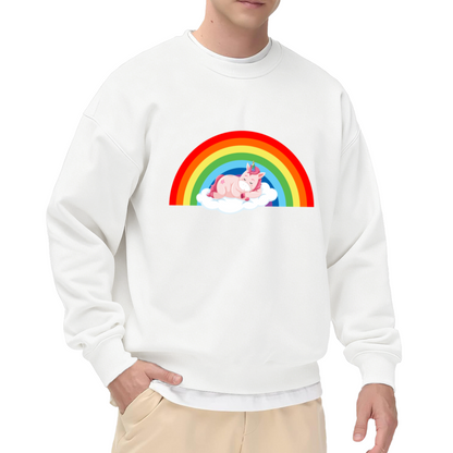 Rainbow Unicorn On Cloud Crewneck Sweatshirt - Cute Magical Fantasy Pullover, Kawaii Unicorn Gift, Kids Dream Top