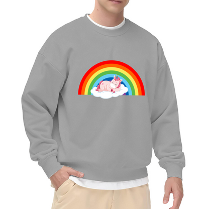 Rainbow Unicorn On Cloud Crewneck Sweatshirt - Cute Magical Fantasy Pullover, Kawaii Unicorn Gift, Kids Dream Top