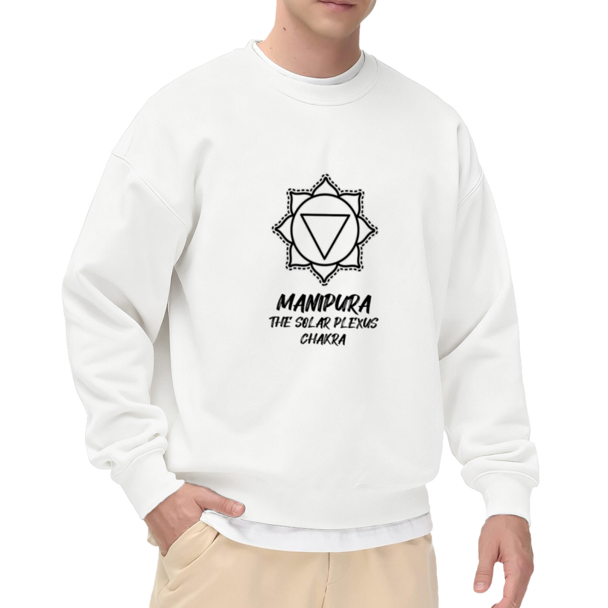 Manipura Solar Plexus Chakra Symbol Crewneck Sweatshirt | Minimalist Yoga Energy Graphic Pullover, Spiritual Gift Top