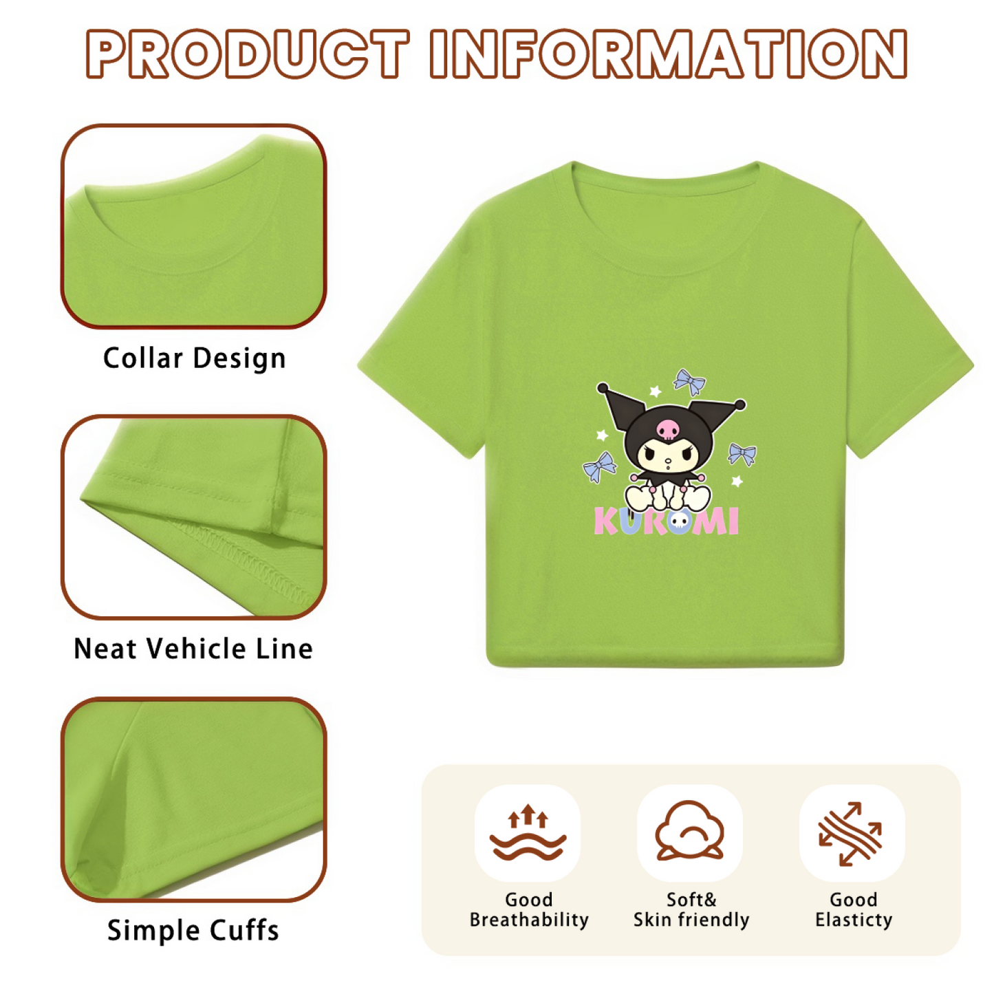 Bow?Decor Kuromi Kawaii Lime Green Cropped Top