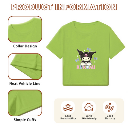 Bow?Decor Kuromi Kawaii Lime Green Cropped Top