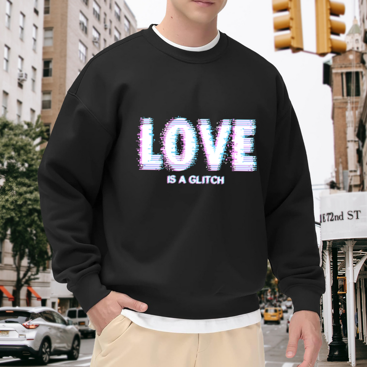 Love Is A Glitch Digital Glitch Art Crewneck Sweatshirt | Chromatic Aberration Cyberpunk Pullover, Edgy Gift