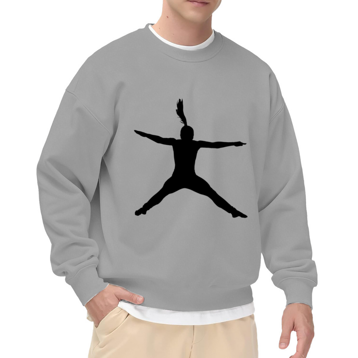 Minimal Dancing Silhouette Crewneck Sweatshirt - Simple Black Figure Art Pullover, Dance Lover Graphic, Motion Top