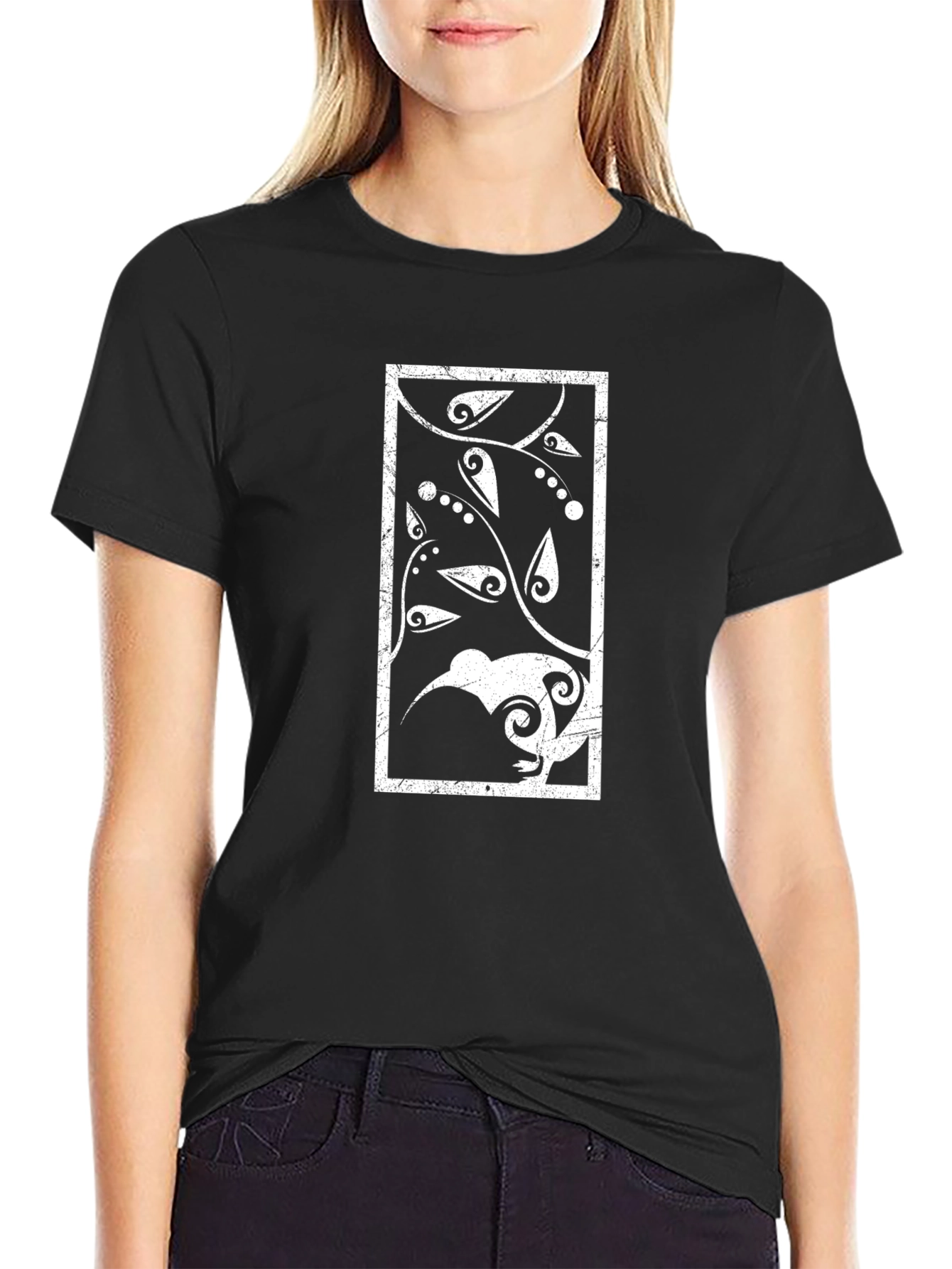 Abstract Kiwi Bird Graphic Tee - Black