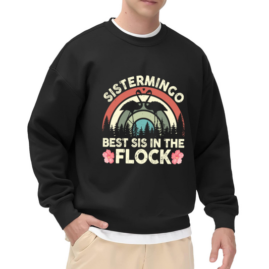 Sistermingo Best Sis In The Flock Flamingo Heart Crewneck Sweatshirt | Retro Sister Gift Pullover, Wildlife Design
