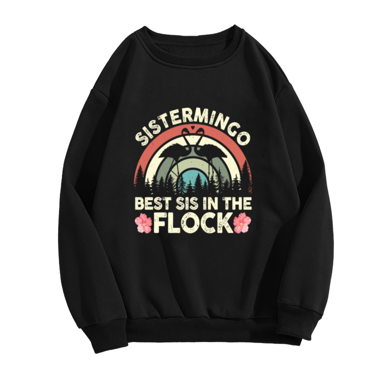 Sistermingo Best Sis In The Flock Flamingo Heart Crewneck Sweatshirt | Retro Sister Gift Pullover, Wildlife Design