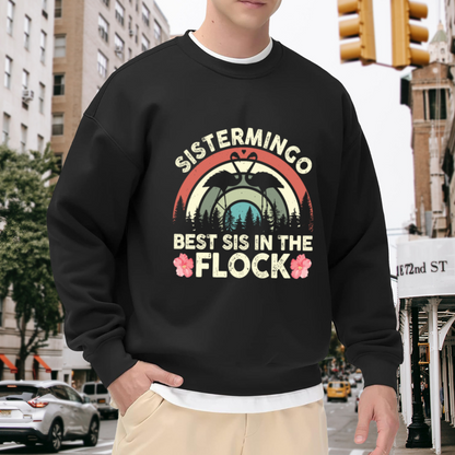 Sistermingo Best Sis In The Flock Flamingo Heart Crewneck Sweatshirt | Retro Sister Gift Pullover, Wildlife Design