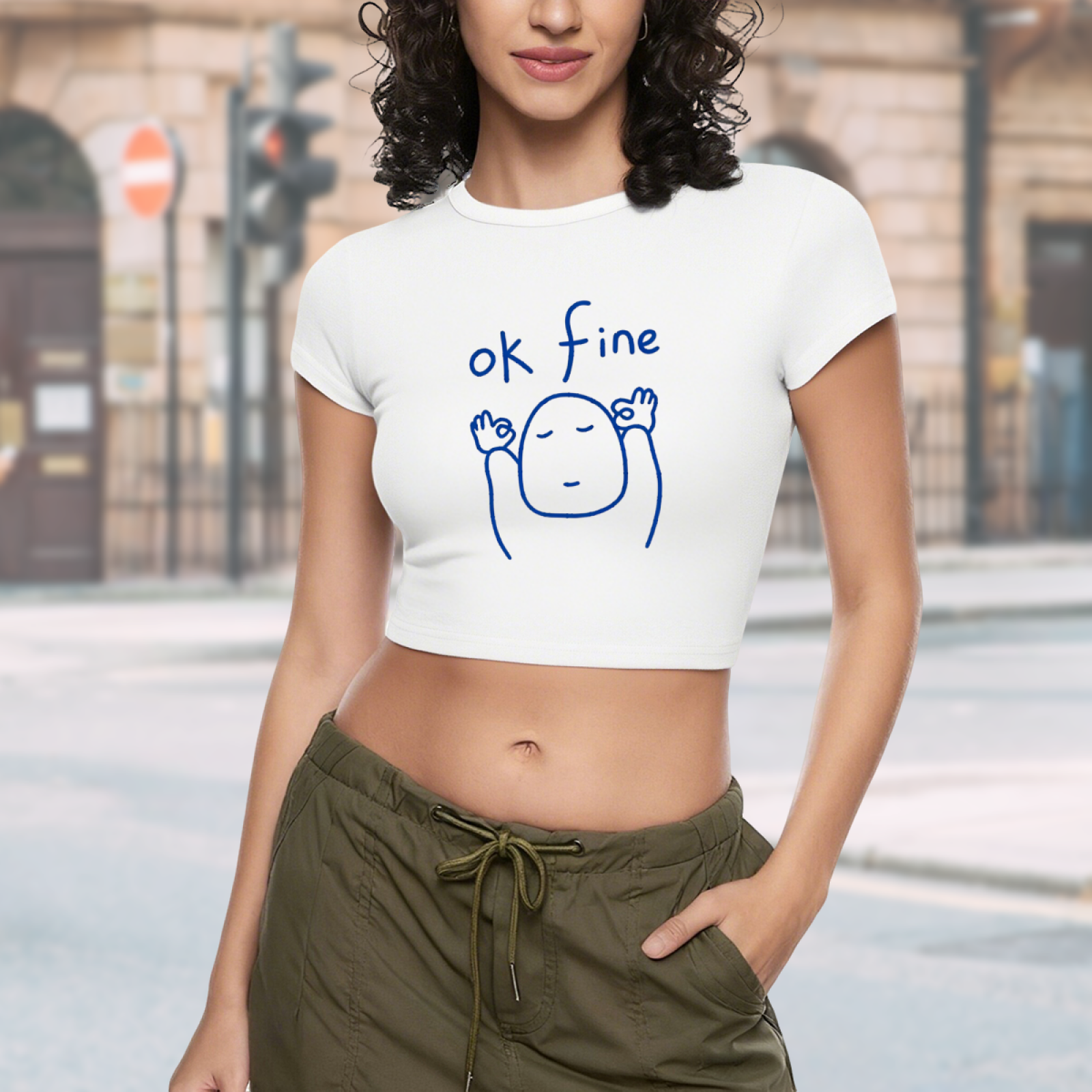 Ok Fine Meme Minimal Line Art Chill Crop Top