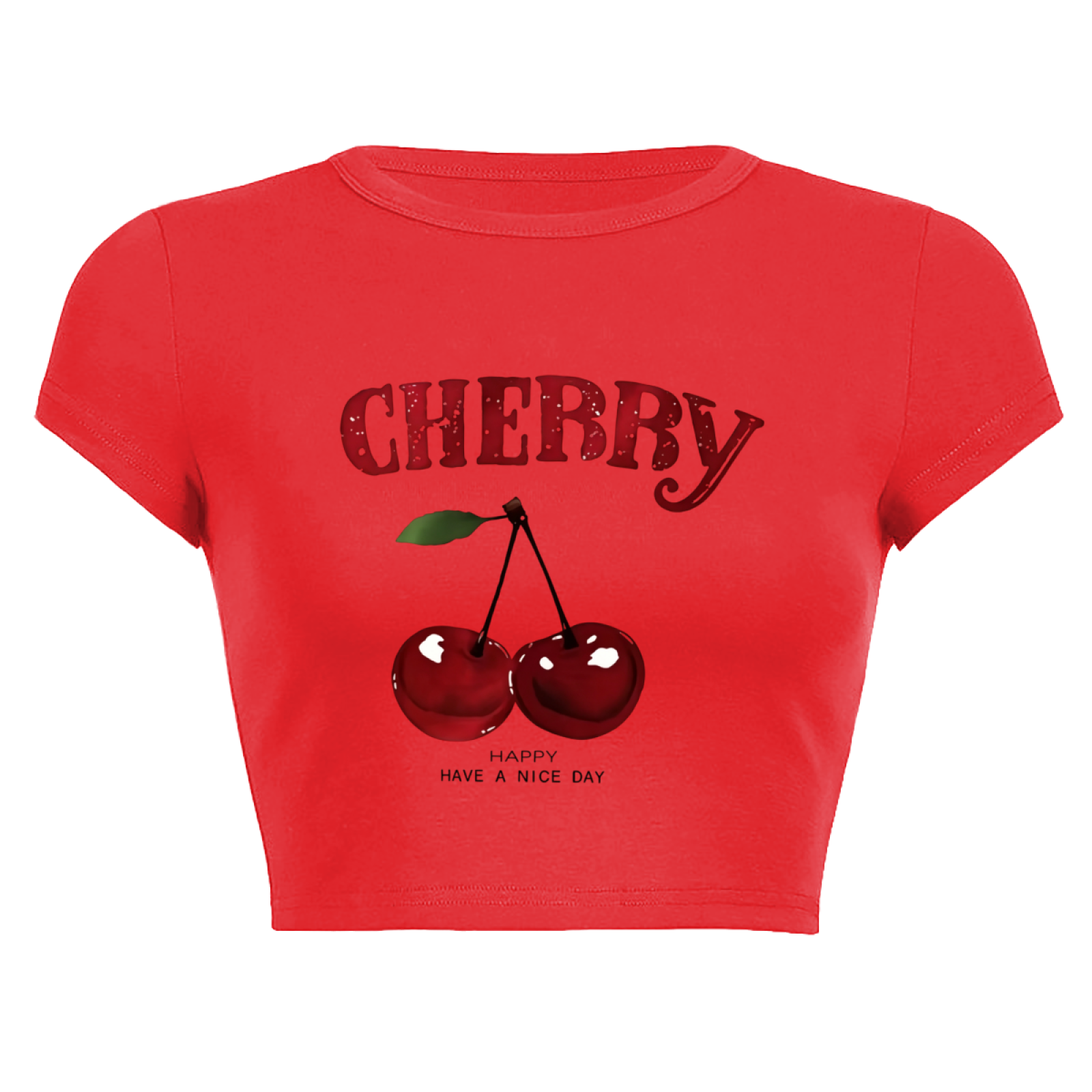 Juicy Cherry Glitter Red Crop Tee ¨C Retro Fruit Print Y2K Slim Fit Top