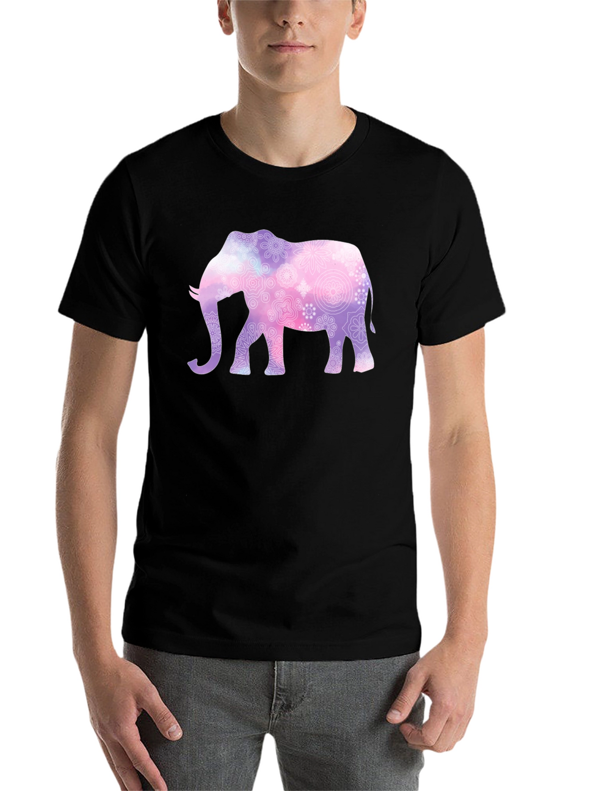 Elephant Mandala Graphic Tee - Mens Black T-Shirt