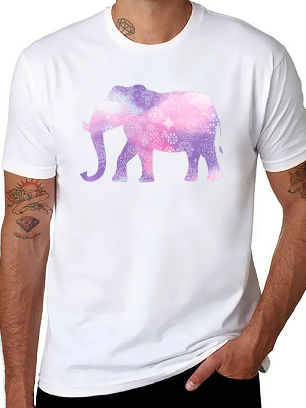 Elephant Mandala Graphic Tee - Mens Black T-Shirt