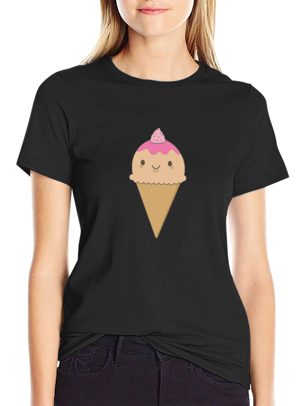 Cute Ice Cream Cone Graphic T-Shirt - Black