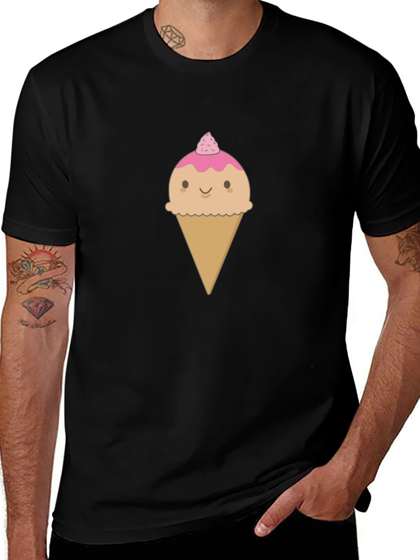 Cute Ice Cream Cone Graphic T-Shirt - Black