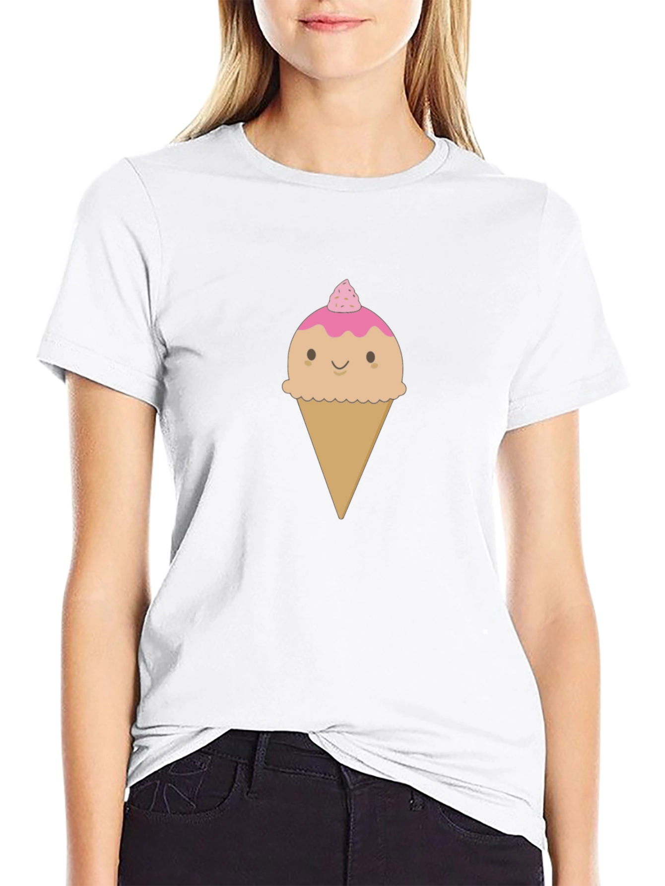 Cute Ice Cream Cone Graphic T-Shirt - Black