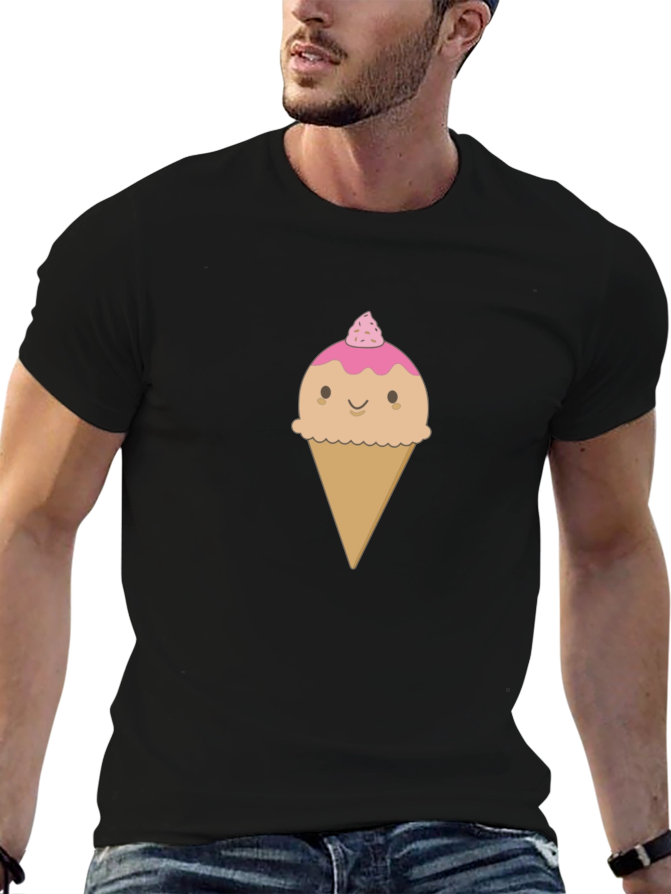 Cute Ice Cream Cone Graphic T-Shirt - Black
