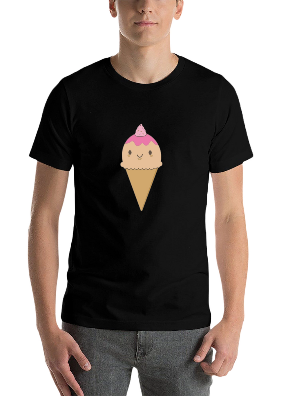 Cute Ice Cream Cone Graphic T-Shirt - Black