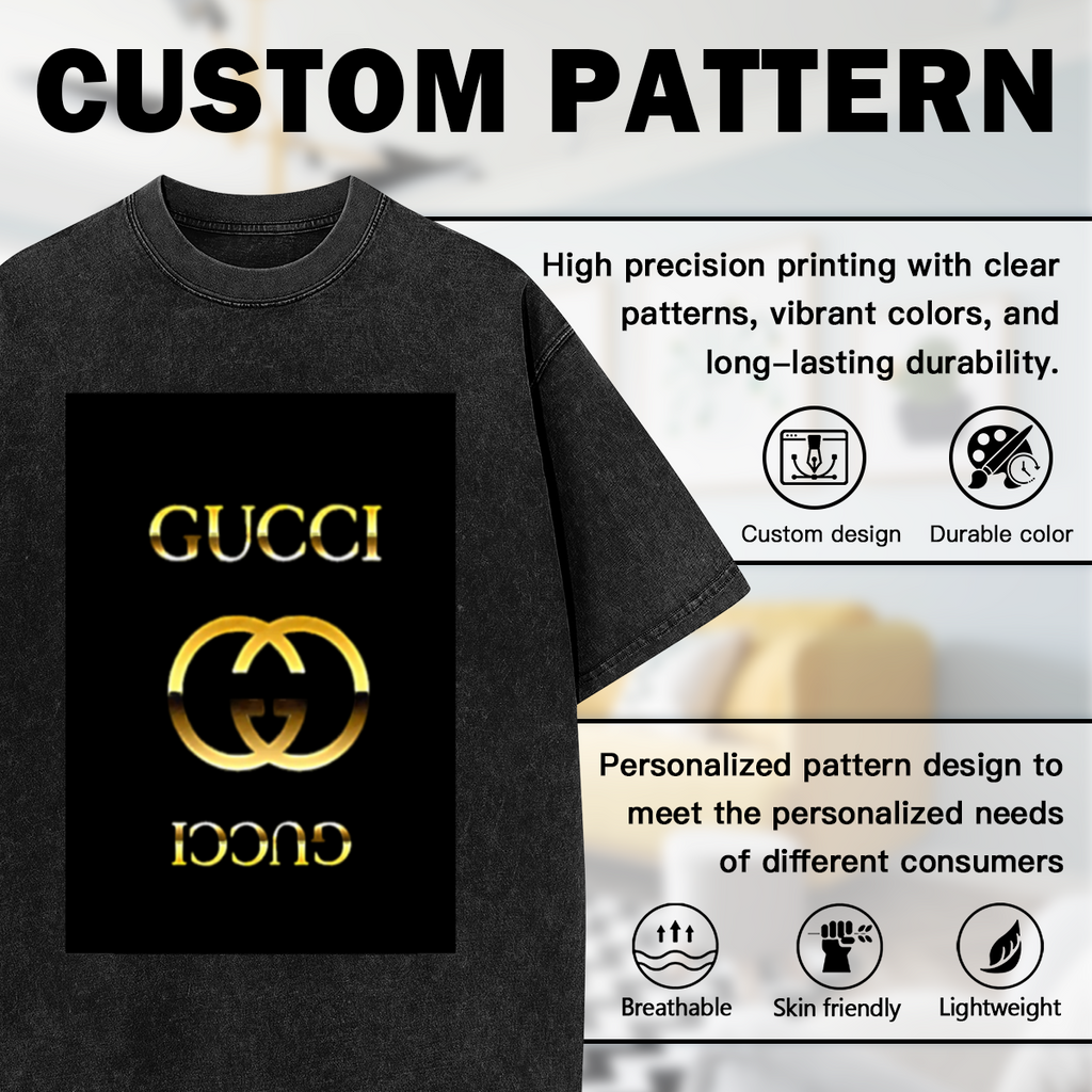 Gold Gucci Logo Vintage Wash T-Shirt