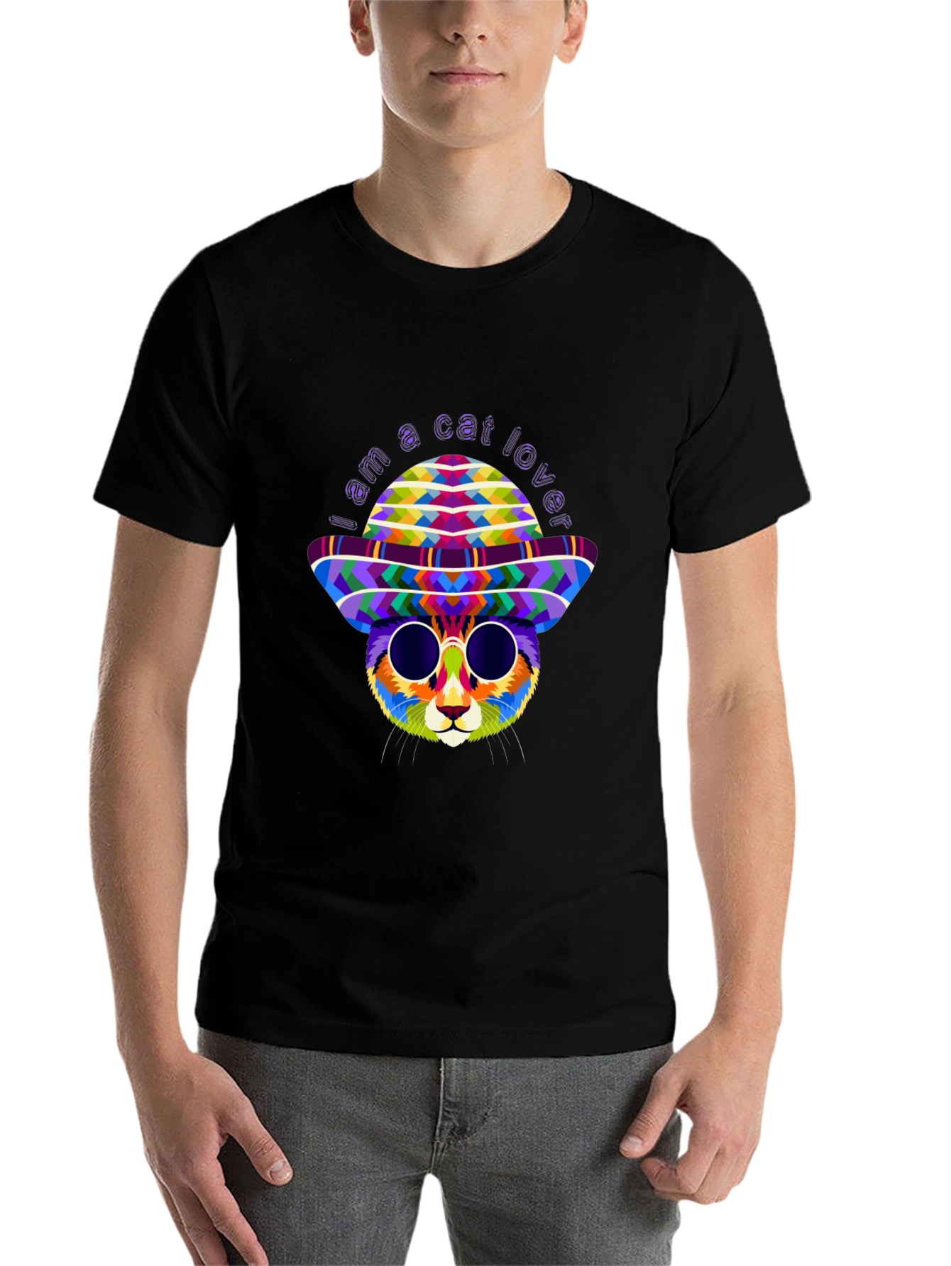 Cat Lover T-Shirt - Colorful Kitty with Hat & Shades