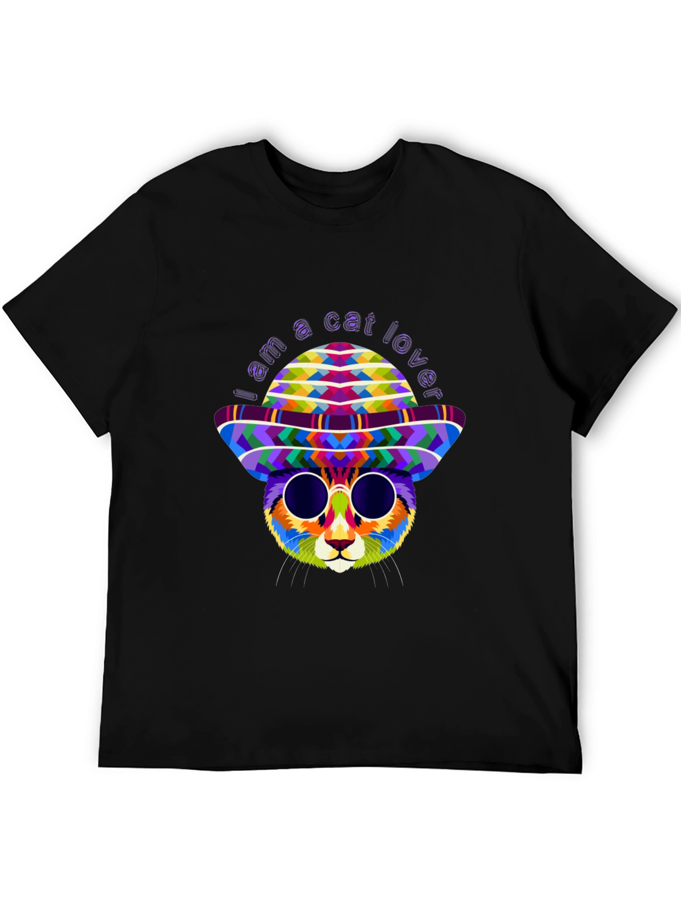 Cat Lover T-Shirt - Colorful Kitty with Hat & Shades