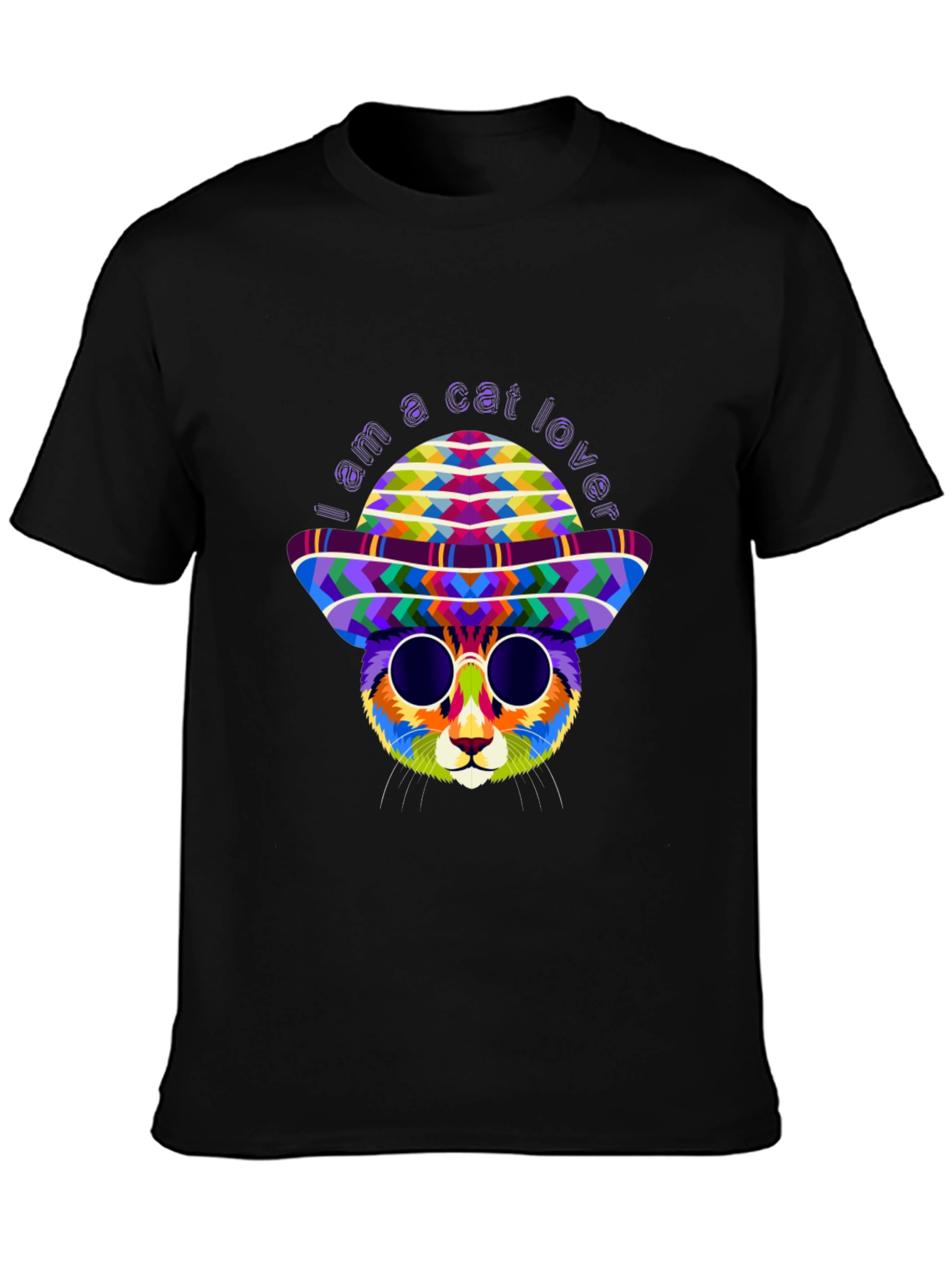 Cat Lover T-Shirt - Colorful Kitty with Hat & Shades