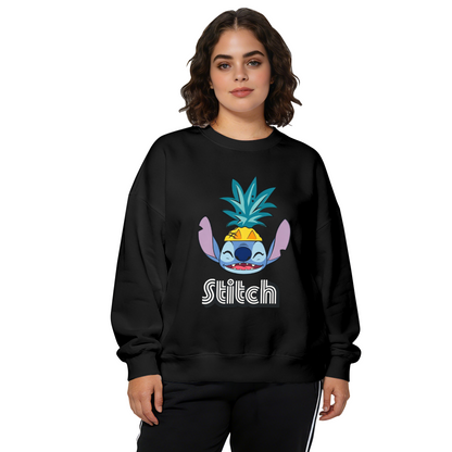 Fun Pineapple?Hat Stitch Cartoon Loose Crewneck Sweatshirt