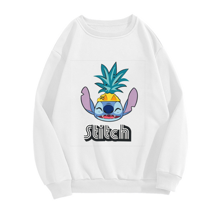 Fun Pineapple?Hat Stitch Cartoon Loose Crewneck Sweatshirt