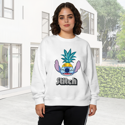 Fun Pineapple?Hat Stitch Cartoon Loose Crewneck Sweatshirt
