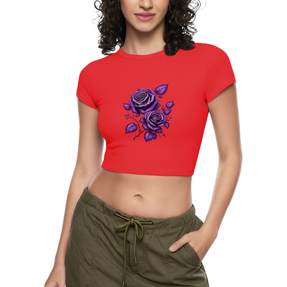 Dark Purple Gothic Rose Art Black Crop Top ¨C Grunge Floral Streetwear