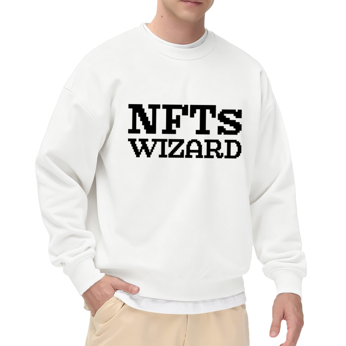 NFTs Wizard Sweatshirt | Retro Pixel Art Graphic Crewneck, Crypto NFT Pullover Top, Digital Art Gift for Collectors Geeks