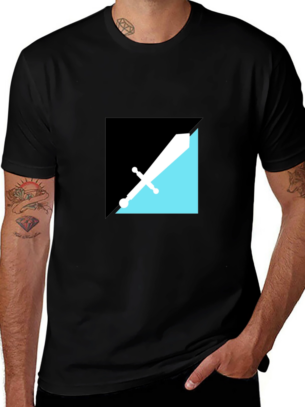 Modern Geometric Sword Graphic Tee - Black