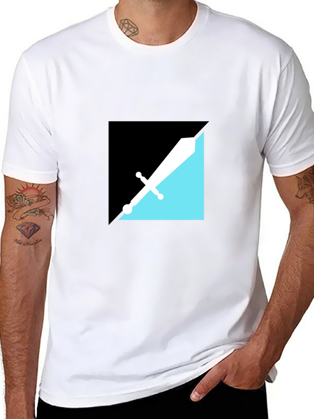 Modern Geometric Sword Graphic Tee - Black
