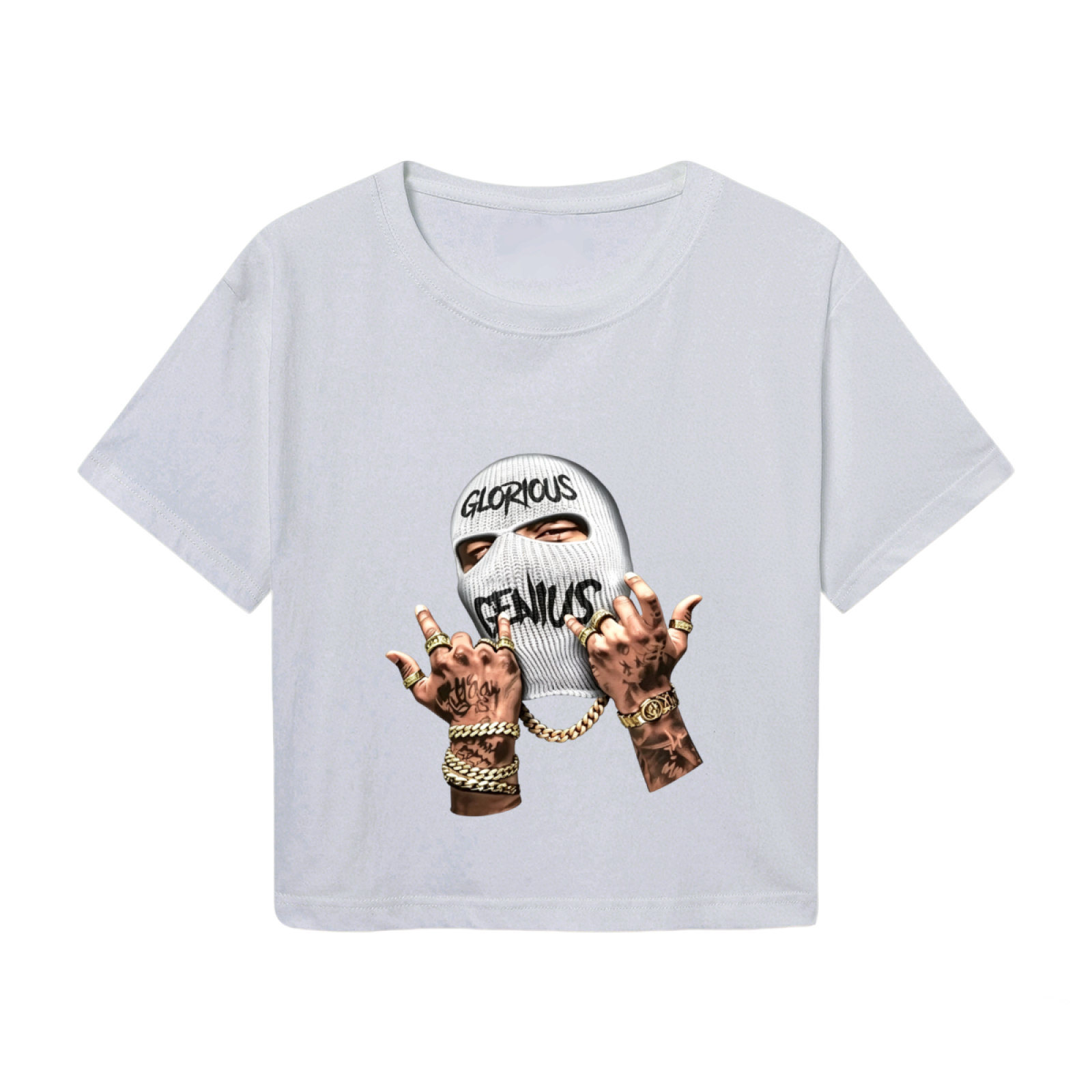 Glorious Genius Balaclava Streetwear Grey Crop Top