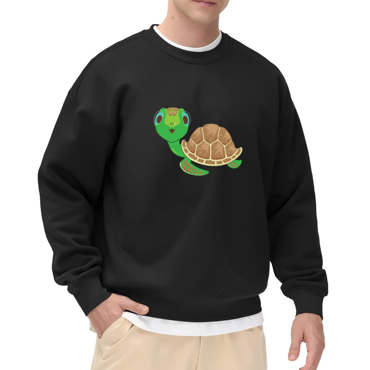 Adorable Cartoon Turtle Crewneck Sweatshirt for Turtle Lovers Animal Graphic
