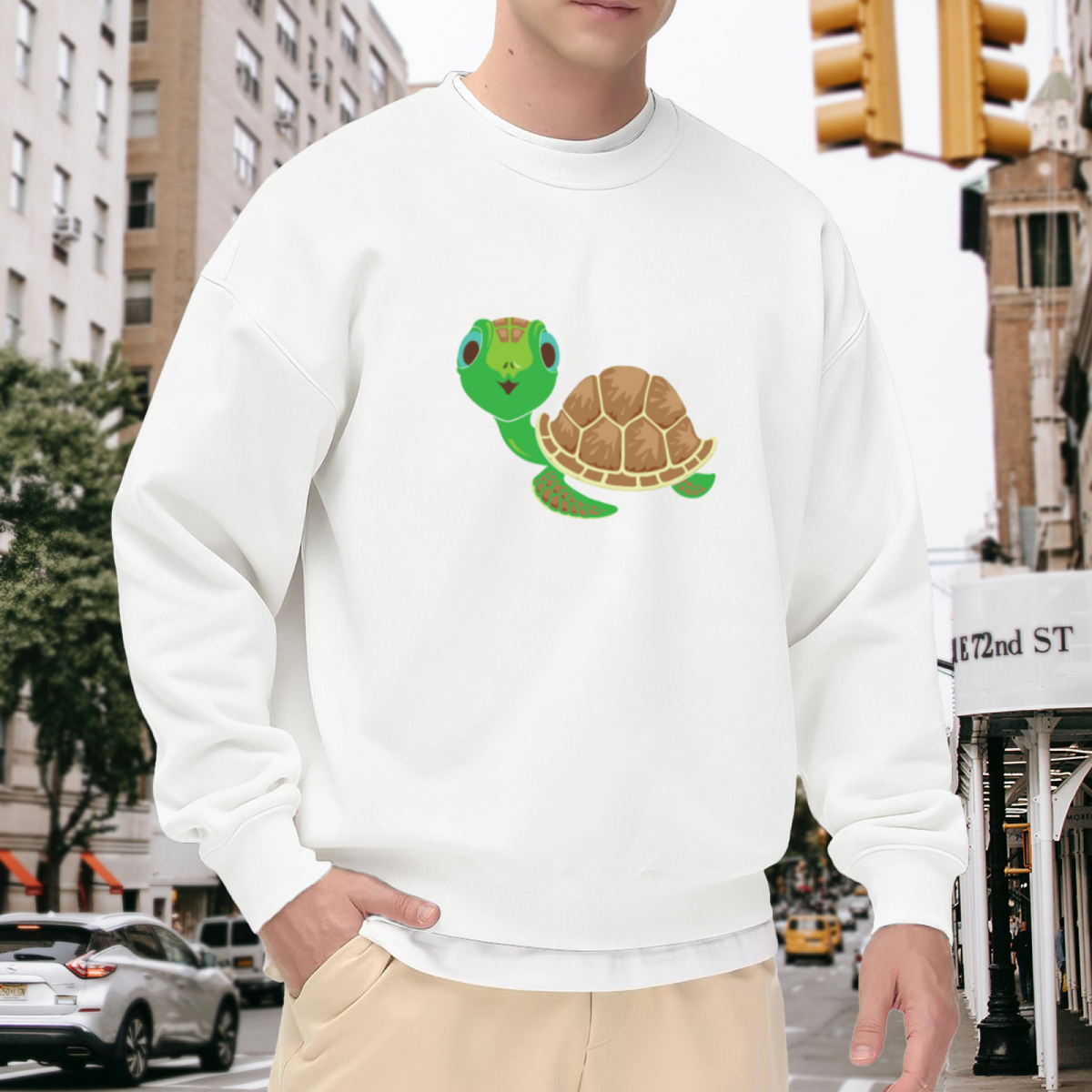 Adorable Cartoon Turtle Crewneck Sweatshirt for Turtle Lovers Animal Graphic