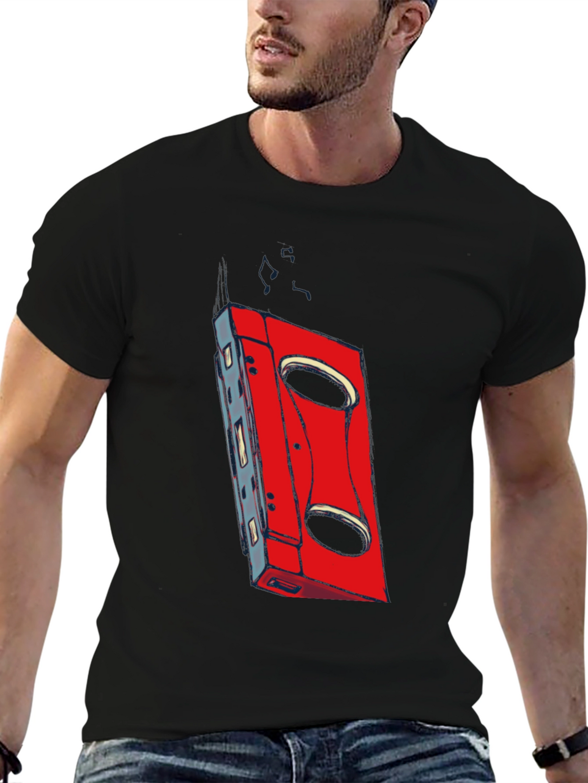 Retro Cassette Graphic T-Shirt - Black