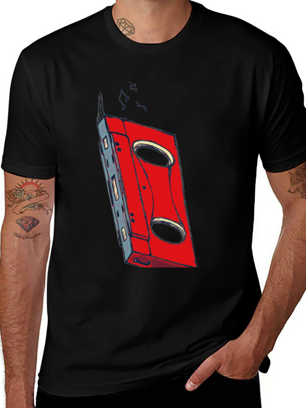Retro Cassette Graphic T-Shirt - Black