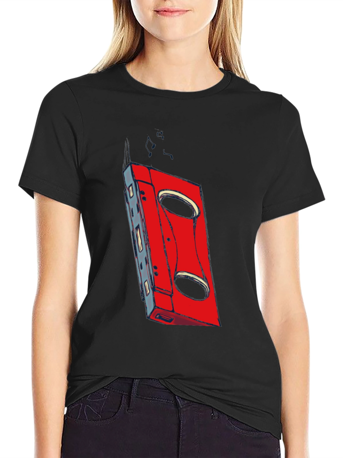 Retro Cassette Graphic T-Shirt - Black