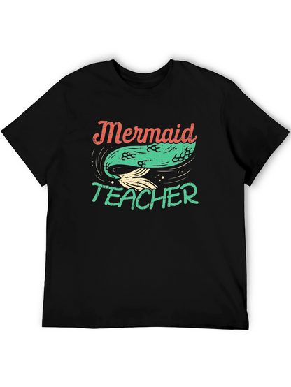 Mermaid Teacher Graphic Tee - Black Cotton T-Shirt