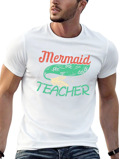 Mermaid Teacher Graphic Tee - Black Cotton T-Shirt