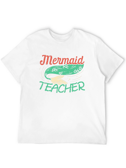 Mermaid Teacher Graphic Tee - Black Cotton T-Shirt
