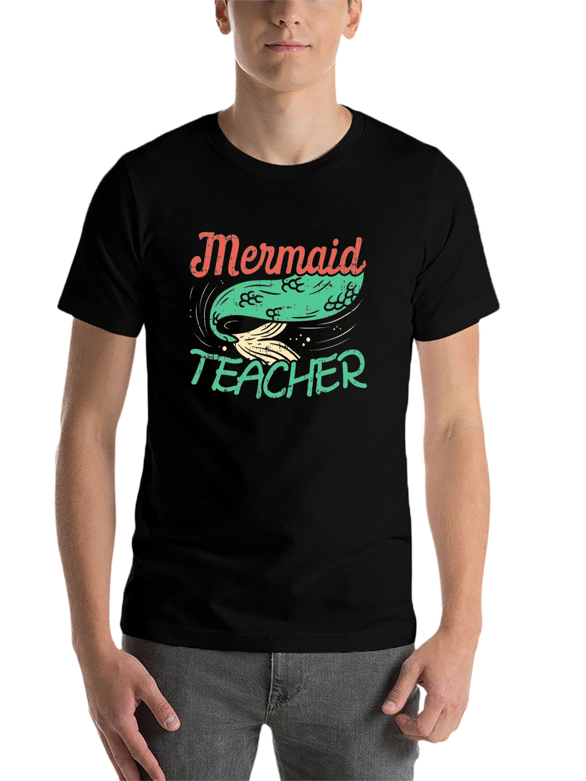 Mermaid Teacher Graphic Tee - Black Cotton T-Shirt