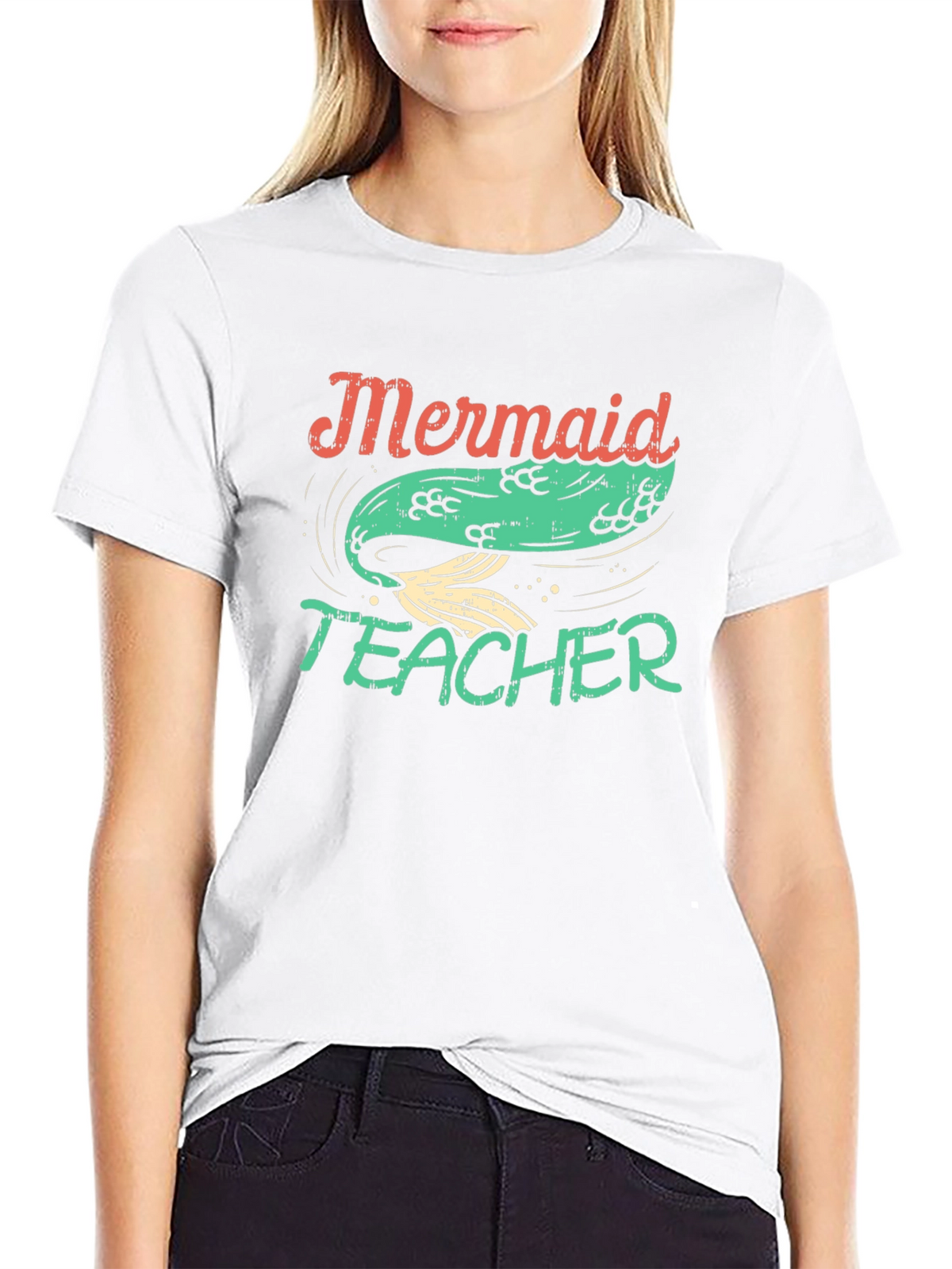 Mermaid Teacher Graphic Tee - Black Cotton T-Shirt