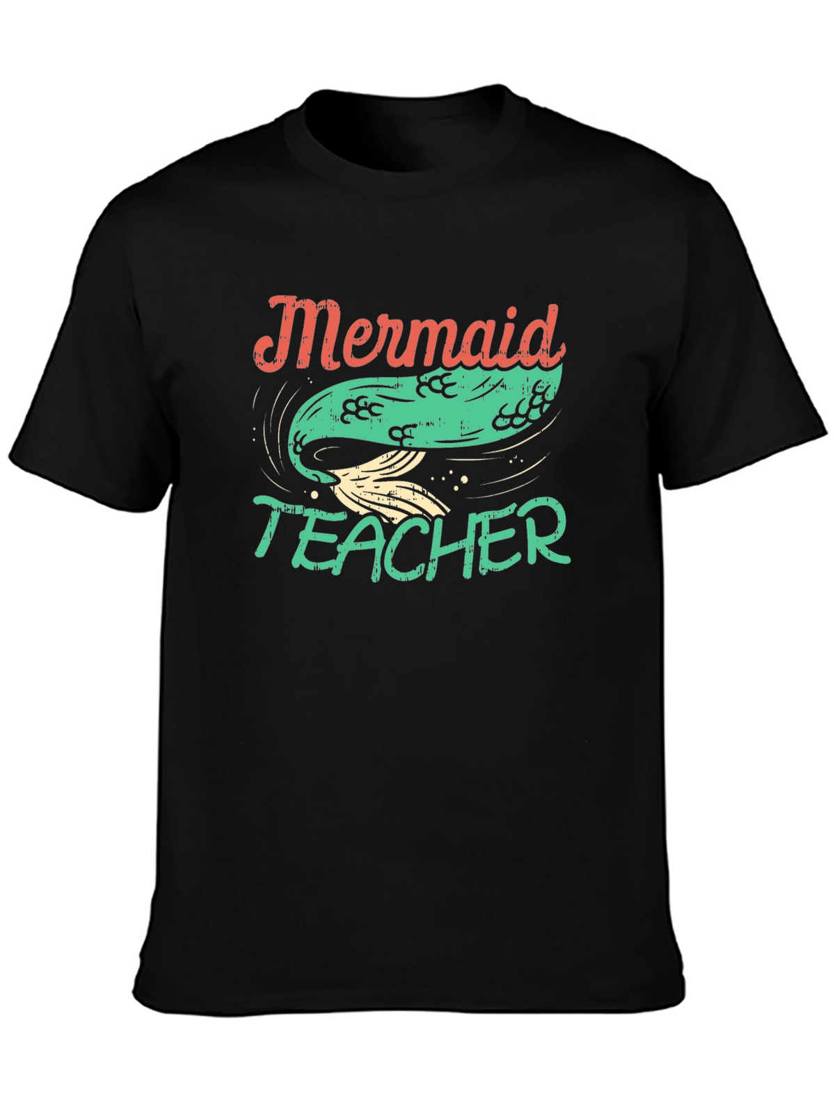 Mermaid Teacher Graphic Tee - Black Cotton T-Shirt
