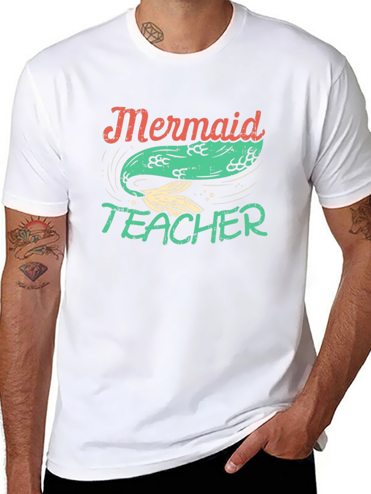 Mermaid Teacher Graphic Tee - Black Cotton T-Shirt
