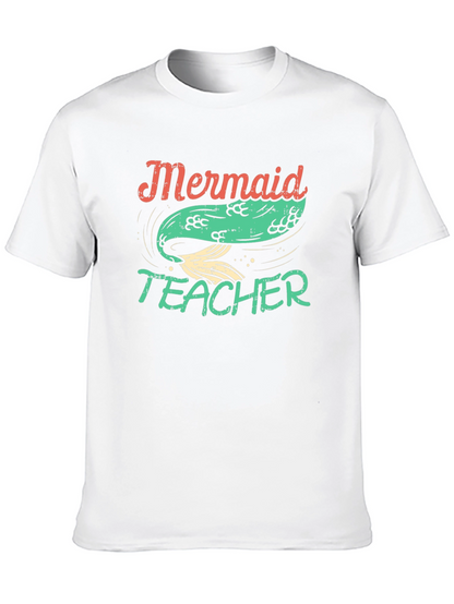 Mermaid Teacher Graphic Tee - Black Cotton T-Shirt
