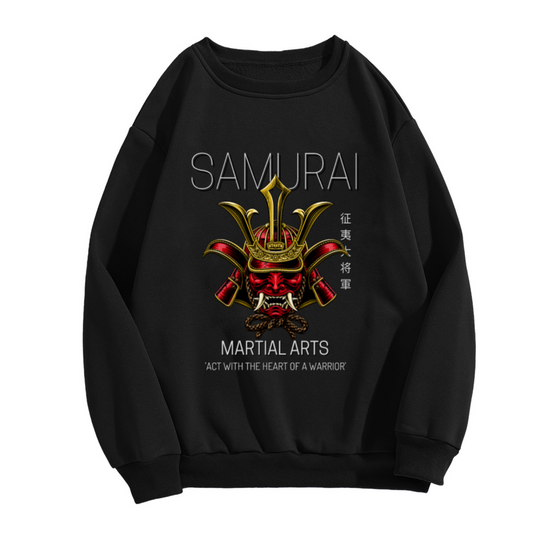 Act With The Heart Of A Warrior Samurai Kabuto Martial Arts Crewneck Sweatshirt | Japanese Warrior Helmet Pullover, Martial Artist Gift