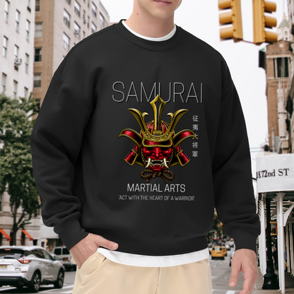 Act With The Heart Of A Warrior Samurai Kabuto Martial Arts Crewneck Sweatshirt | Japanese Warrior Helmet Pullover, Martial Artist Gift