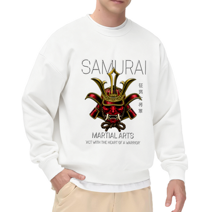 Act With The Heart Of A Warrior Samurai Kabuto Martial Arts Crewneck Sweatshirt | Japanese Warrior Helmet Pullover, Martial Artist Gift
