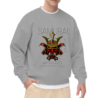 Act With The Heart Of A Warrior Samurai Kabuto Martial Arts Crewneck Sweatshirt | Japanese Warrior Helmet Pullover, Martial Artist Gift