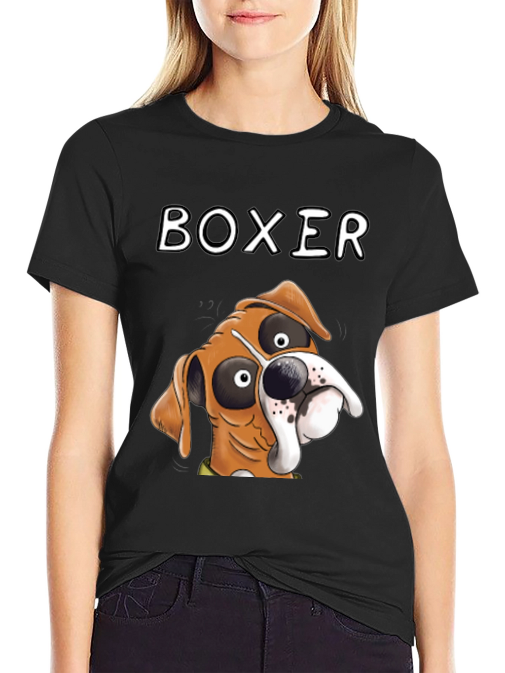 Cartoon Boxer Dog Graphic Tee - Unique Design